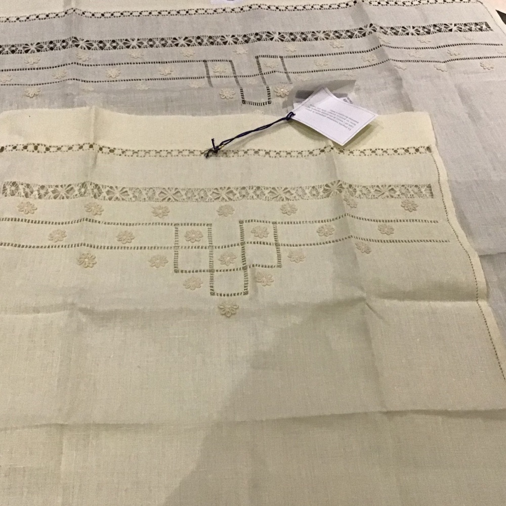 -Set of Bath and Hand Towels Handmade and hand embroidered in lovely ecru colour